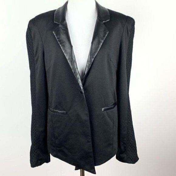 Bottom Shop blazer size L Black one button faux leather vegan tuxedo jacket - Picture 2 of 10